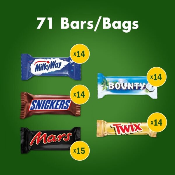 Mixed Bulk Chocolate Bag 1.4kg, 71 Fun Size Chocolate Bars, Mars, Twix, MilkyWay, Snickers & Bounty, Ideal for Gift, Hampers, Snacks, Party Bags - Image 2